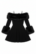 Fur Trim Gored Mini Dress
